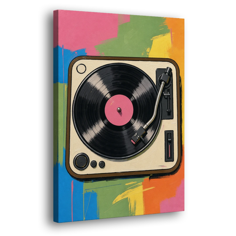 Vinyl Record Wall Art of a Turntable From Above - Canvas Wall Art - Side