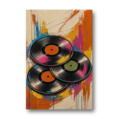 Vinyl Records Painting in a Tilted Stack - Canvas Wall Art - Front