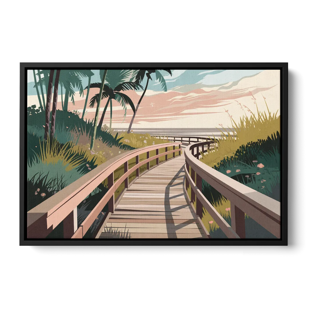 Virginia Beach Boardwalk Bliss Front - Black Canvas Wall Art