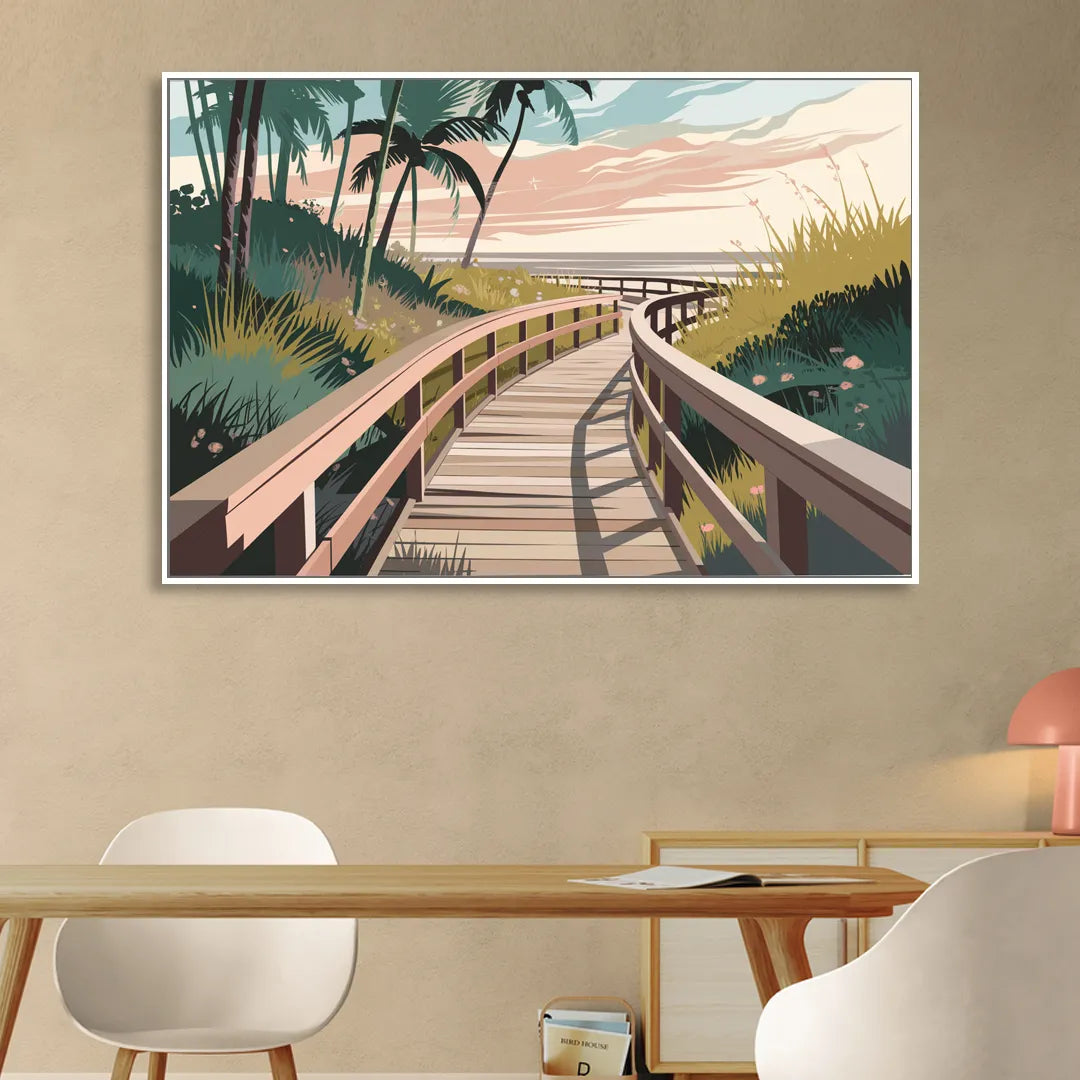 Virginia Beach Boardwalk Bliss Sitting Room - White Canvas Wall Art