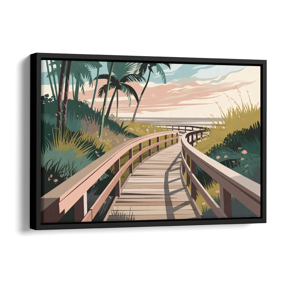 Virginia Beach Boardwalk Bliss Side - Black Canvas Wall Art