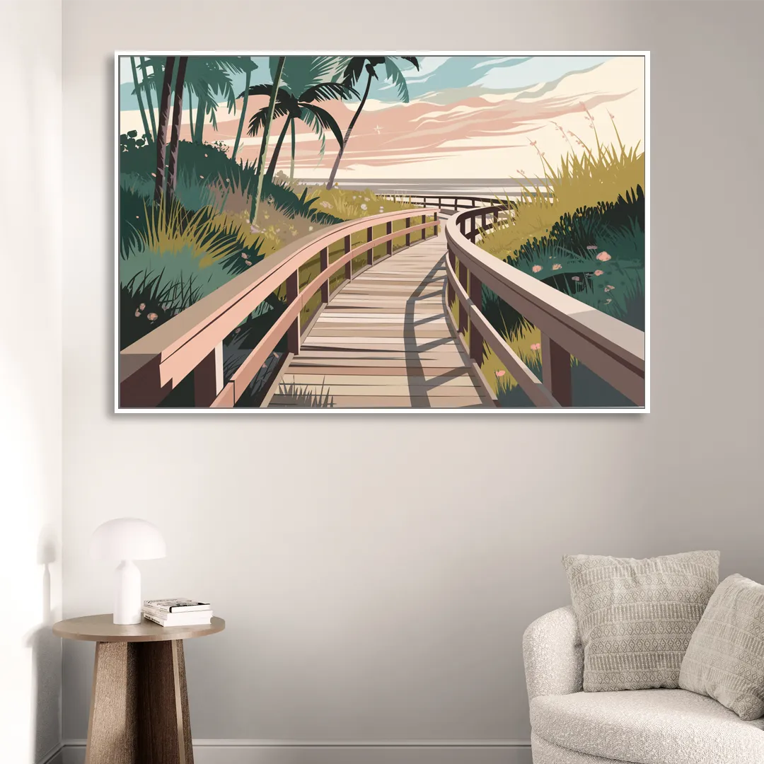Virginia Beach Boardwalk Bliss Living Room - White Canvas Wall Art