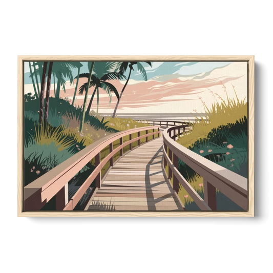 Virginia Beach Boardwalk Bliss - Oak Framed Canvas Wall Art - Front