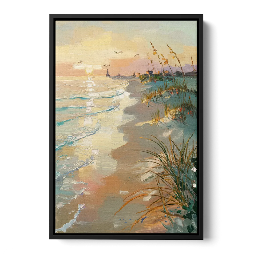 Virginia Beach Coastal Sunrise Front - Black Canvas Wall Art