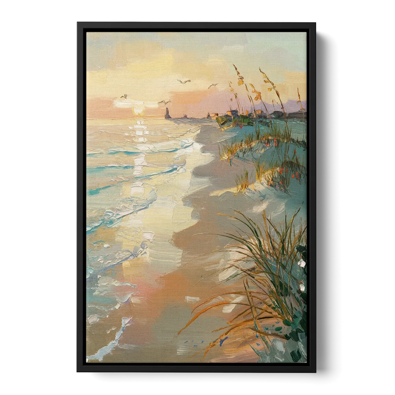 Virginia Beach Coastal Sunrise Front - Black Canvas Wall Art
