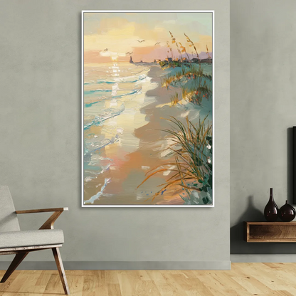 Virginia Beach Coastal Sunrise Sitting Room - White Canvas Wall Art