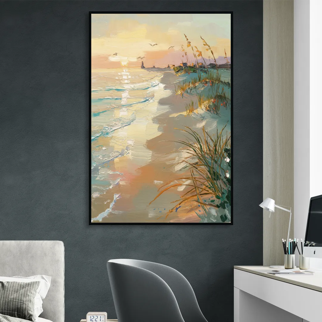 Virginia Beach Coastal Sunrise Sitting Room - Black Canvas Wall Art
