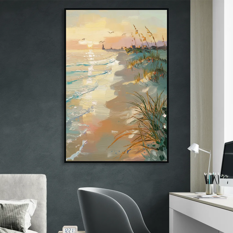 Virginia Beach Coastal Sunrise Sitting Room - Black Canvas Wall Art