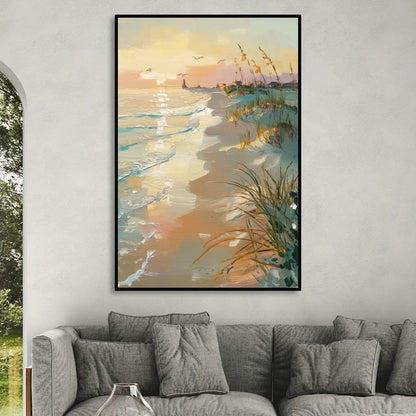 Virginia Beach Coastal Sunrise Living Room - Black Canvas Wall Art