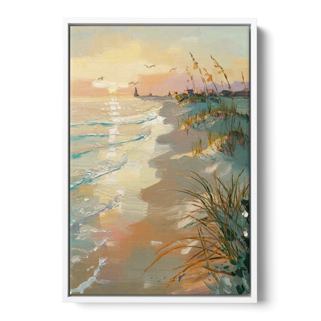 Virginia Beach Coastal Sunrise Front - White Canvas Wall Art