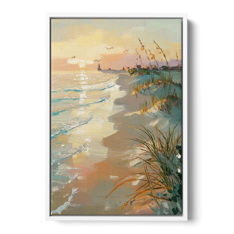 Virginia Beach Coastal Sunrise Front - White Canvas Wall Art