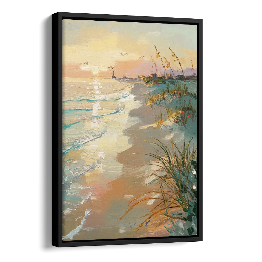 Virginia Beach Coastal Sunrise Side - Black Canvas Wall Art