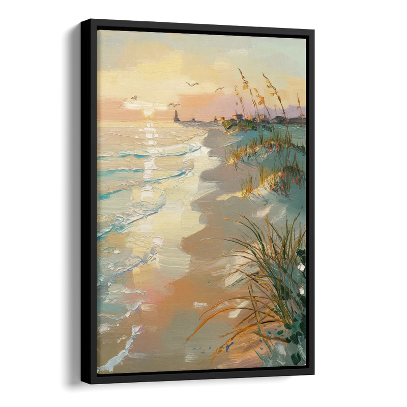 Virginia Beach Coastal Sunrise Side - Black Canvas Wall Art