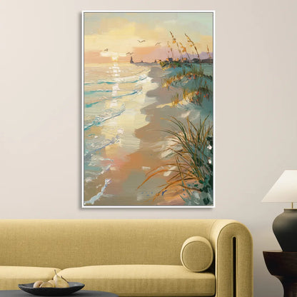 Virginia Beach Coastal Sunrise Living Room - White Canvas Wall Art