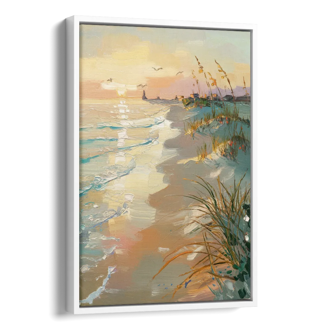 Virginia Beach Coastal Sunrise Side - White Canvas Wall Art