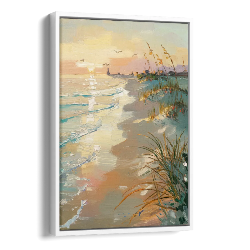 Virginia Beach Coastal Sunrise Side - White Canvas Wall Art