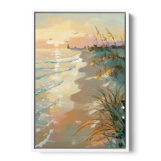 Virginia Beach Coastal Sunrise - White Framed Canvas Wall Art - Front
