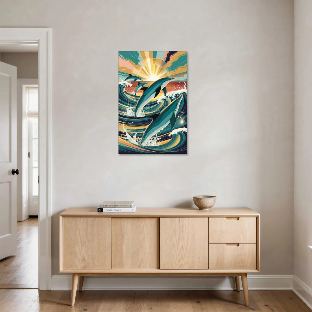 Virginia Beach Dolphins in Motion - Canvas Wall Art - Coffee Table - 24x36