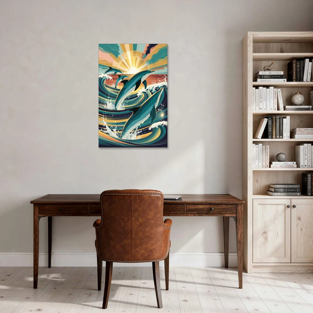 Virginia Beach Dolphins in Motion - Canvas Wall Art - Office - 24x36