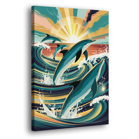 Virginia Beach Dolphins in Motion - Canvas Wall Art - Side