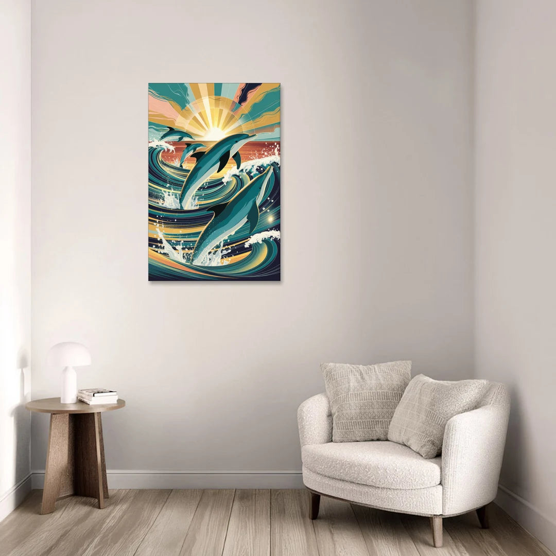 Virginia Beach Dolphins in Motion - Canvas Wall Art - Sofa - 24x36