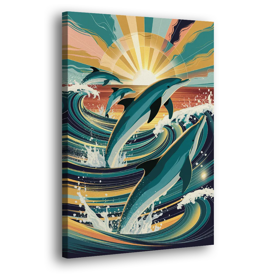 Virginia Beach Dolphins in Motion Side - Canvas Wall Art