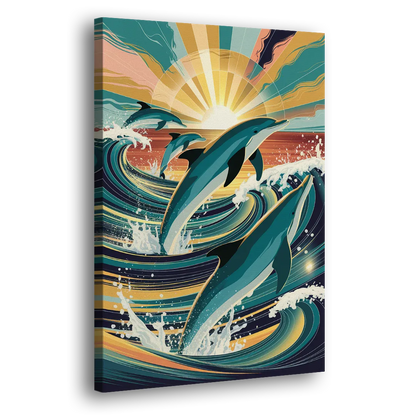 Virginia Beach Dolphins in Motion Side - Canvas Wall Art