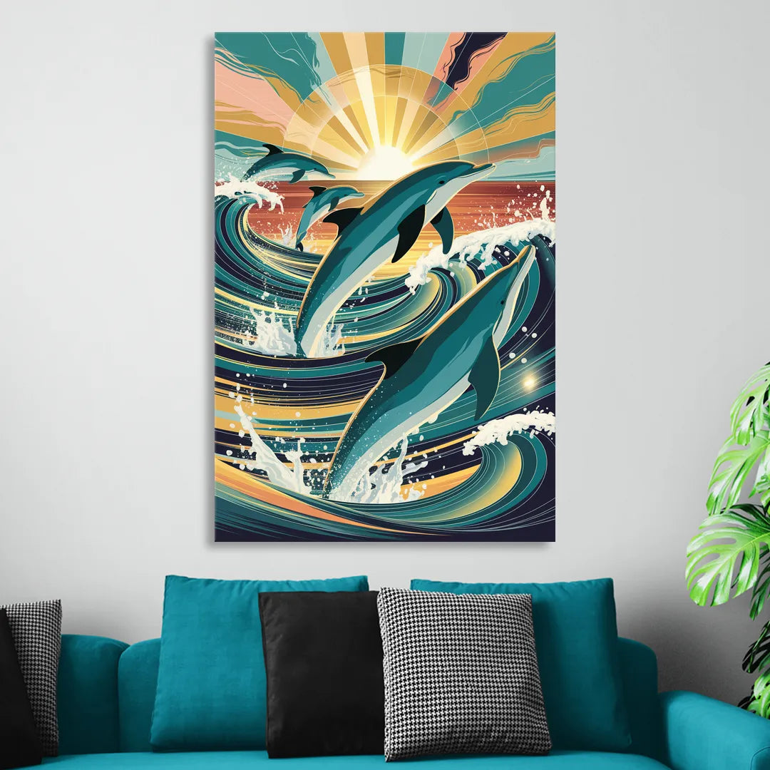 Virginia Beach Dolphins in Motion Sitting Room - Canvas Wall Art