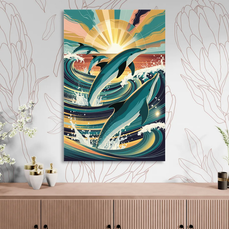 Virginia Beach Dolphins in Motion Living Room - Canvas Wall Art
