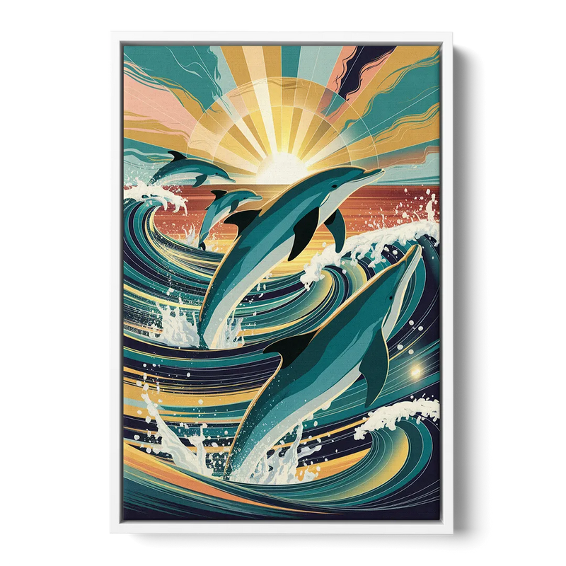 Virginia Beach Dolphins in Motion Front - White Canvas Wall Art