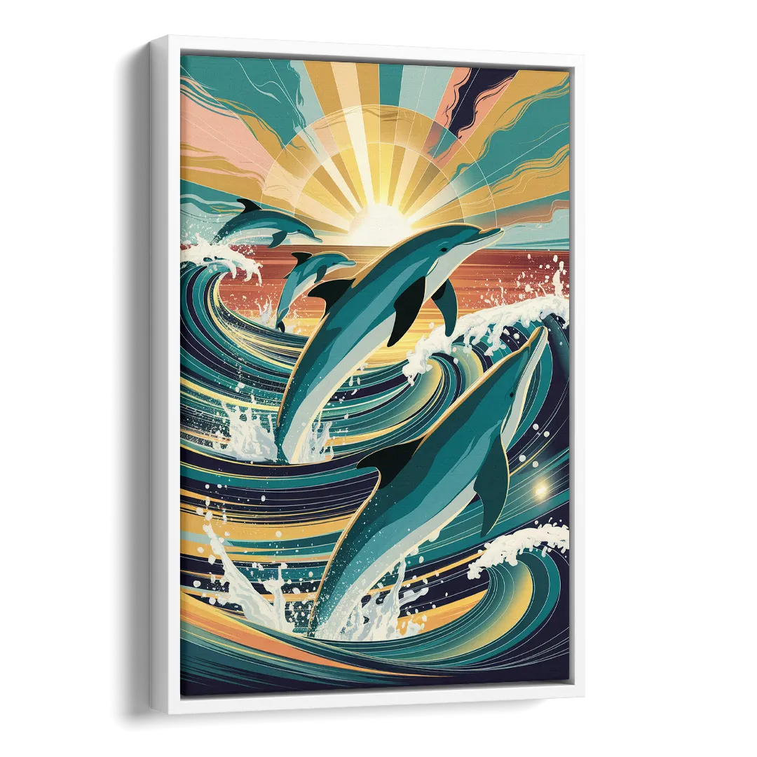 Virginia Beach Dolphins in Motion Side - White Canvas Wall Art