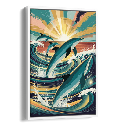 Virginia Beach Dolphins in Motion Side - White Canvas Wall Art
