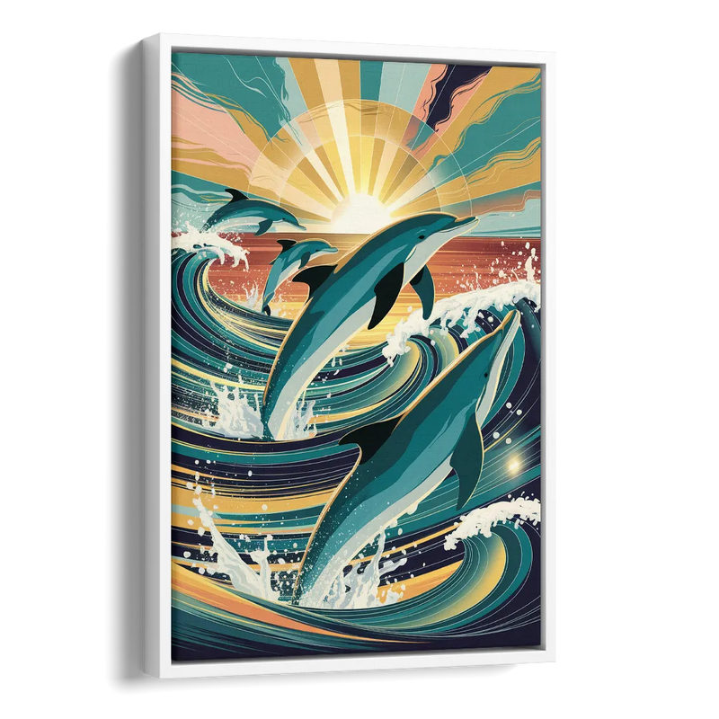 Virginia Beach Dolphins in Motion Side - White Canvas Wall Art