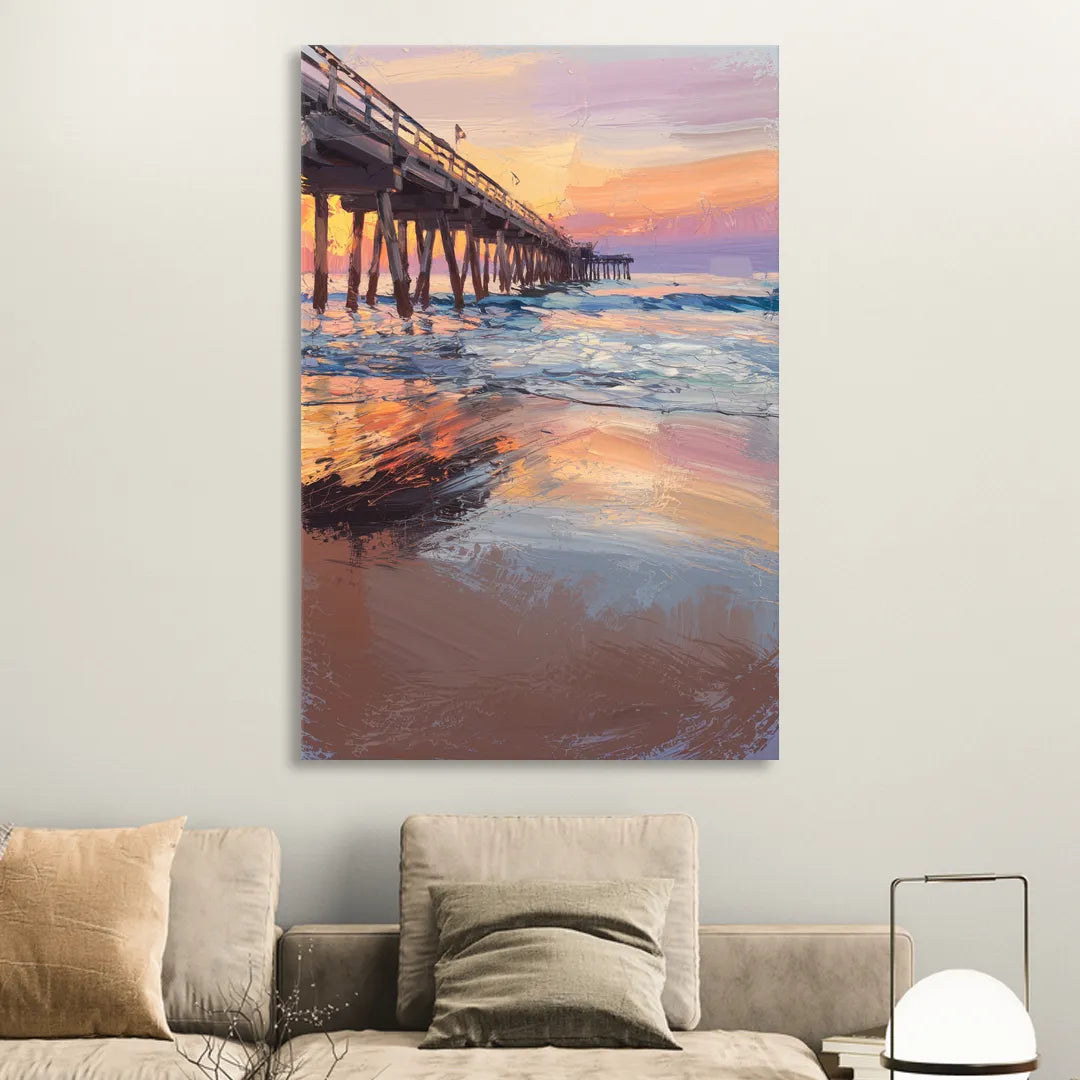 Virginia Beach Pier at Sunset Living Room - Canvas Wall Art