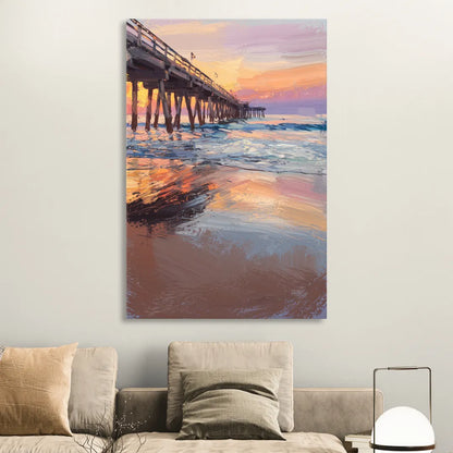 Virginia Beach Pier at Sunset Living Room - Canvas Wall Art