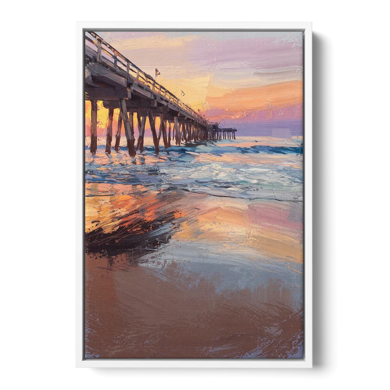 Virginia Beach Pier at Sunset Front - White Canvas Wall Art