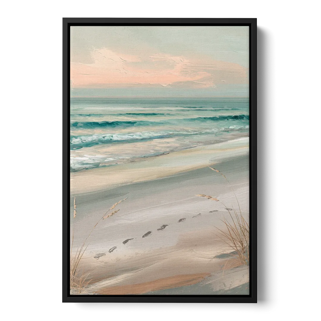 Virginia Beach Sand and Surf Front - Black Canvas Wall Art