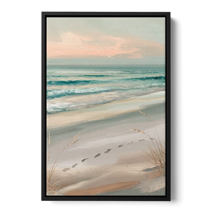 Virginia Beach Sand and Surf Front - Black Canvas Wall Art