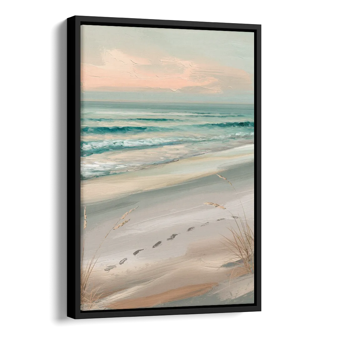 Virginia Beach Sand and Surf Side - Black Canvas Wall Art