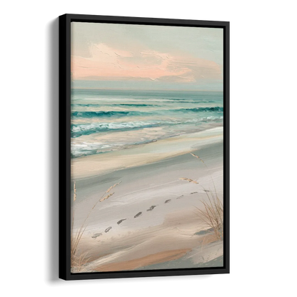 Virginia Beach Sand and Surf Side - Black Canvas Wall Art