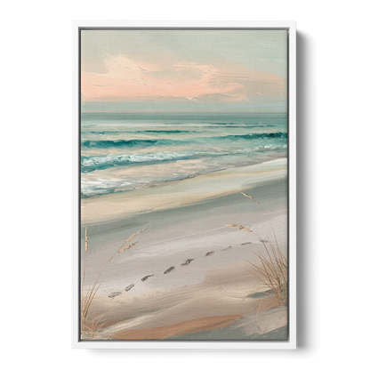 Virginia Beach Sand and Surf Front - White Canvas Wall Art