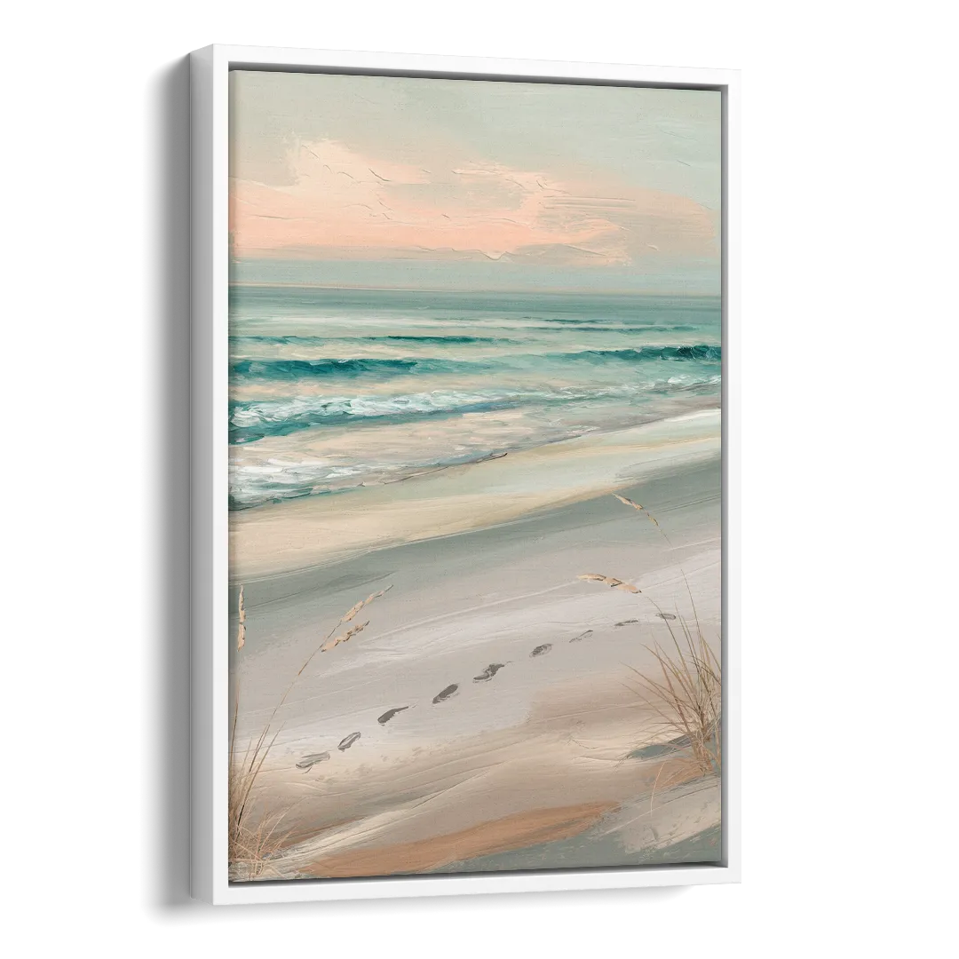 Virginia Beach Sand and Surf Side - White Canvas Wall Art