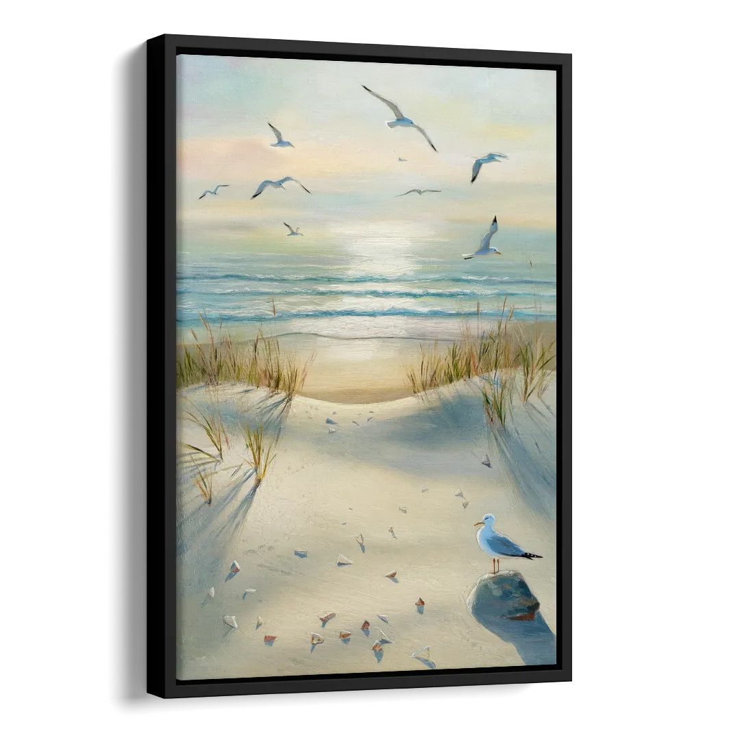 Virginia Beach Seagulls in Flight Side - Black Canvas Wall Art