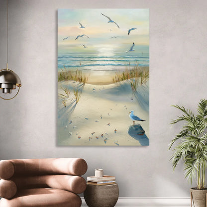 Virginia Beach Seagulls in Flight Sitting Room - Canvas Wall Art