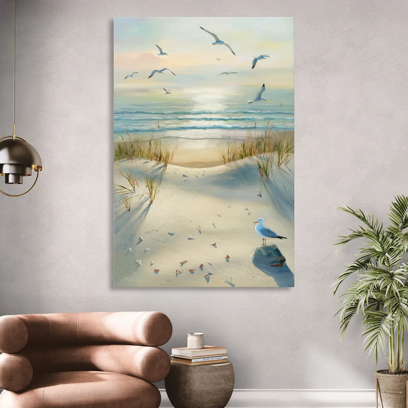 Virginia Beach Seagulls in Flight Sitting Room - Canvas Wall Art