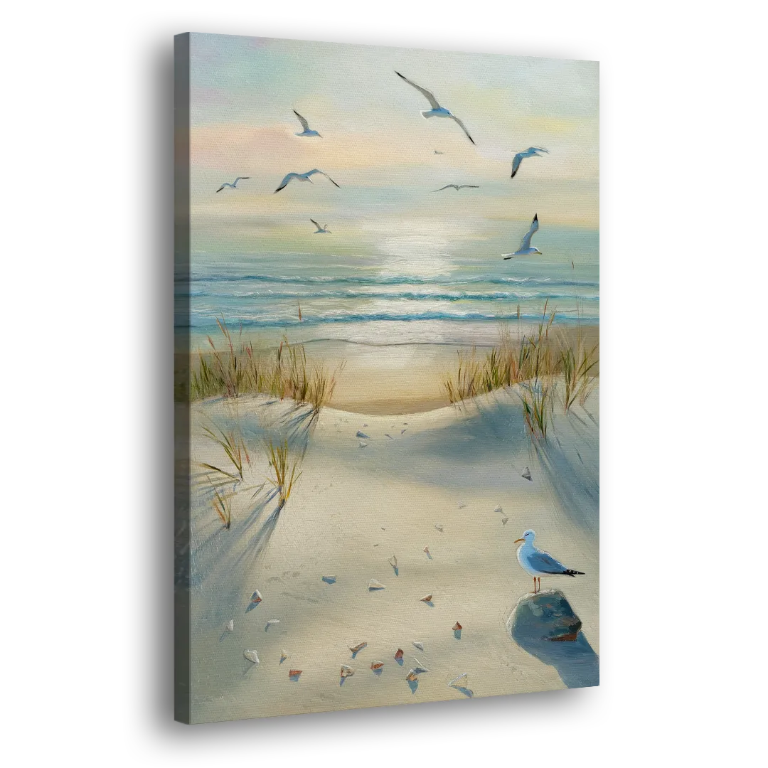 Virginia Beach Seagulls in Flight Side - Canvas Wall Art