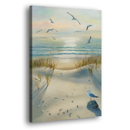 Virginia Beach Seagulls in Flight Side - Canvas Wall Art