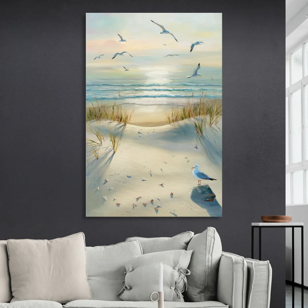 Virginia Beach Seagulls in Flight Living Room - Canvas Wall Art