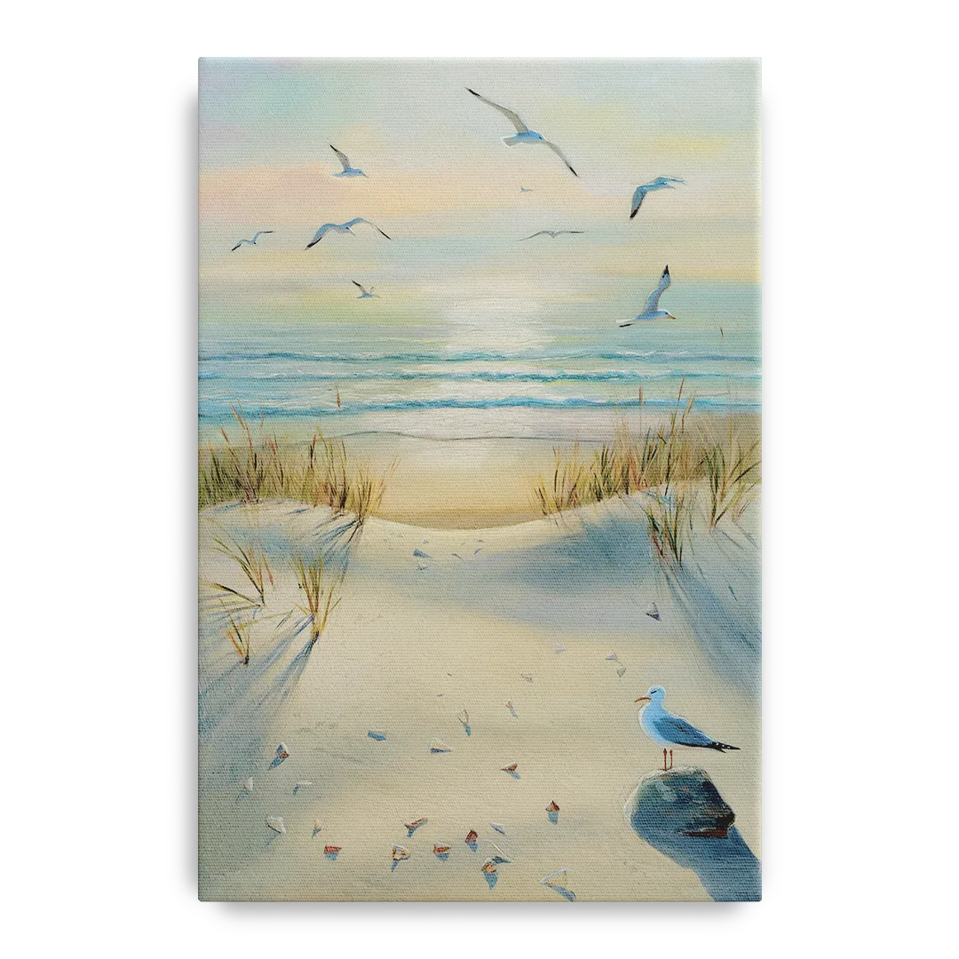 Virginia Beach Seagulls in Flight Front - Canvas Wall Art
