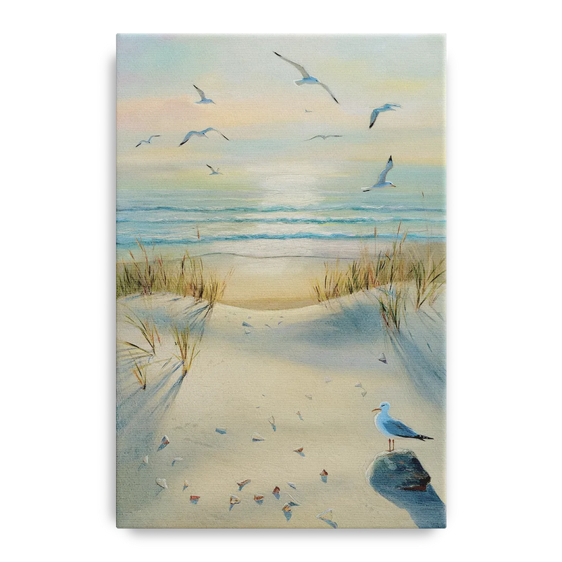 Virginia Beach Seagulls in Flight Front - Canvas Wall Art